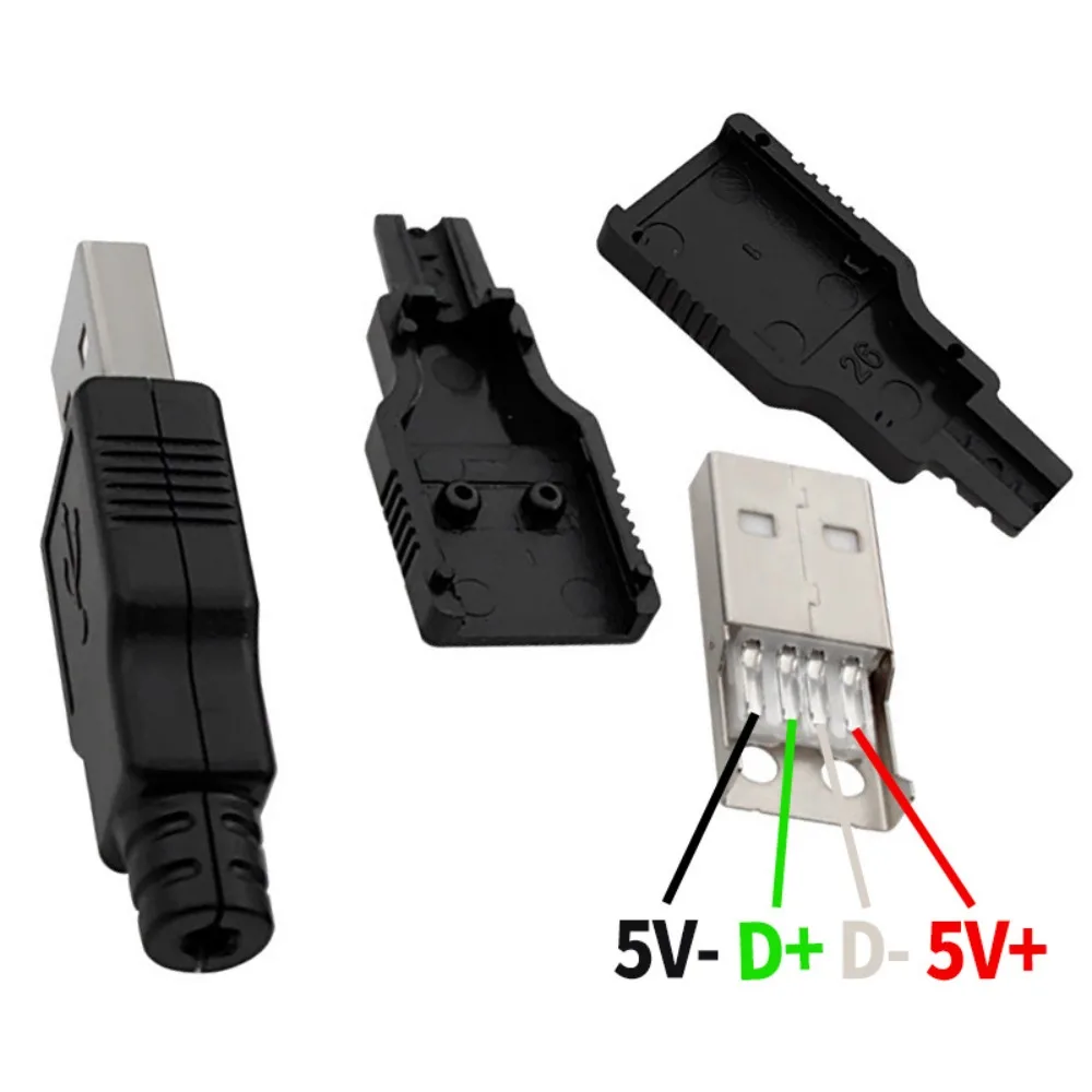 Conector de enchufe USB tipo A con cubierta, plástico negro, 4 pines, macho, con funda, DIY