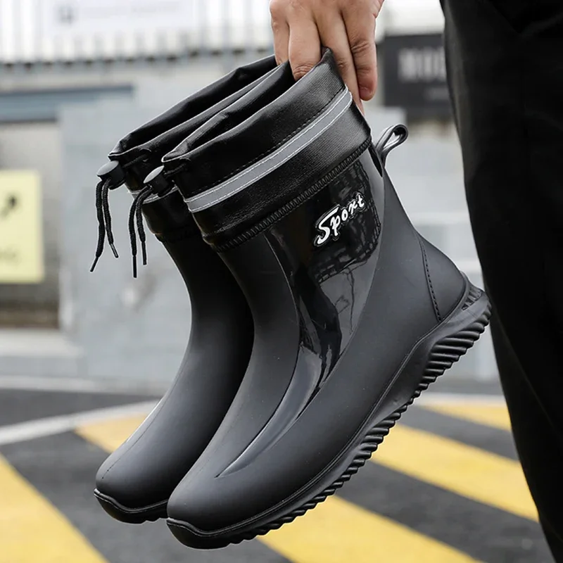 Men Trend Rain Boots Outdoor Climbing Fishing Shoe Comfortable Cotton Platform Boots Fashion Non-slip Strong Wear-resistant Shoe