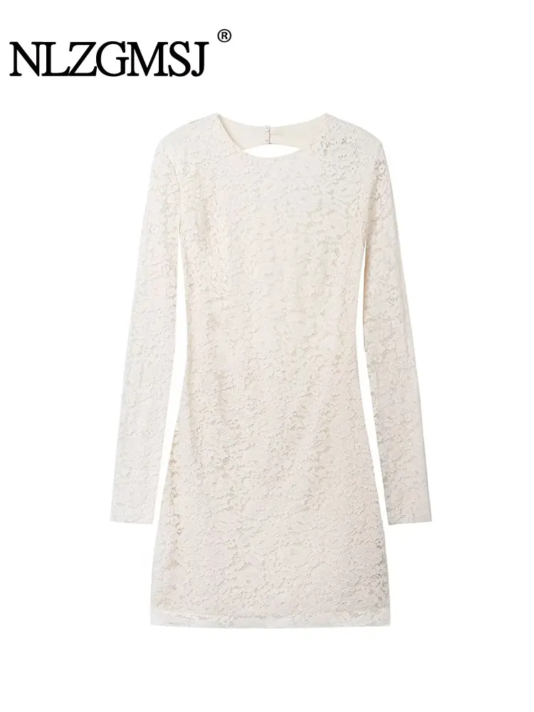 NLZGMSJ Damen-Partykleid, 2025, Herbst, aushöhlen, langärmelig, extrem kurzes Minikleid, Spitzenkleid, Y2K