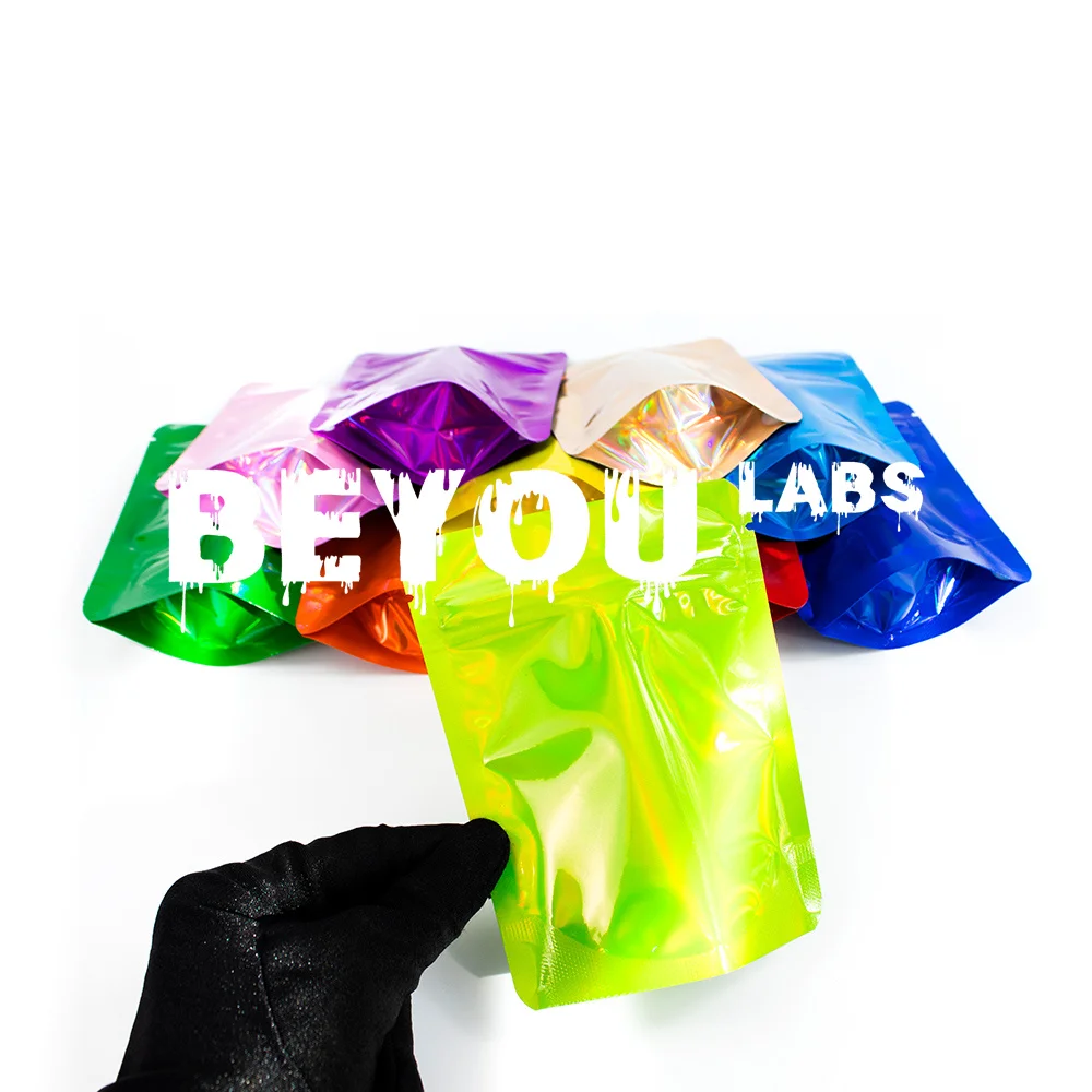 Laser Mylar Bag Empty Standing Plastic Bag Reusable Smell Proof Fresh Zipper Packaging Plastic Opp Pouches Custom Logo