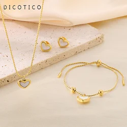 3pcs/set Heart Earrings Necklace Bracelet For Women Girl Fashion Gold Silver Color Stainless Steel Jewelry Sets Wedding Party