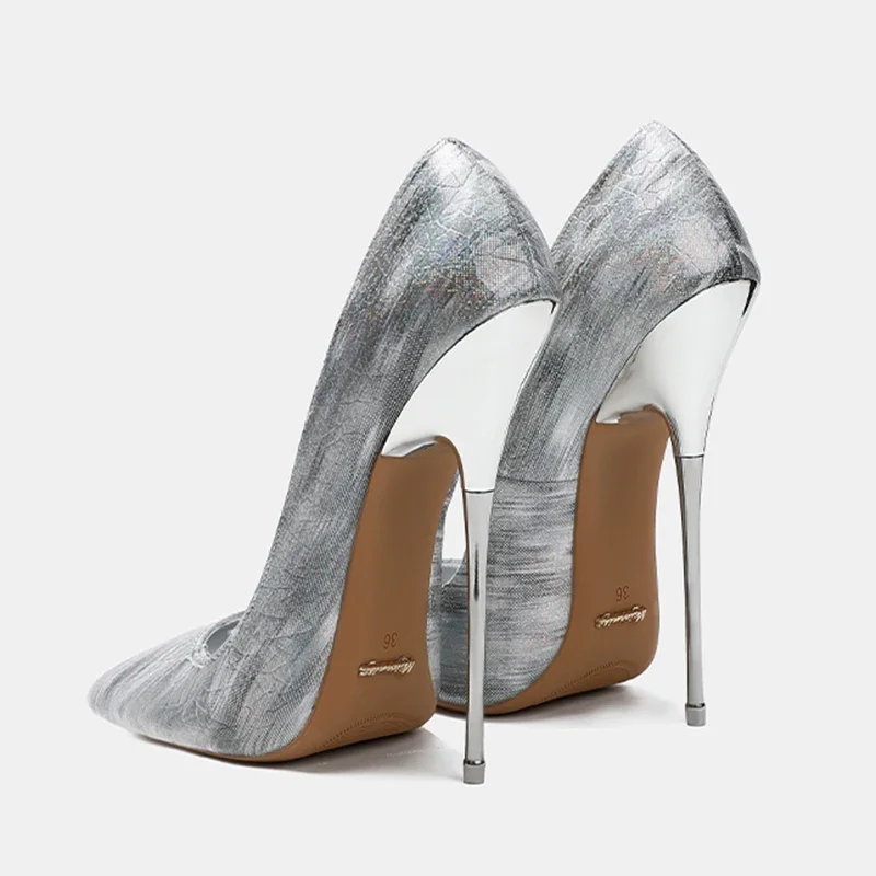 

Новые пикантные туфли-лодочки на высоком каблуке из экстремальной серебристой жаккардовой ткани на заказ 16 см для женщин, туфли-лодочки на шпильке, фетиш-геев SM, мужская обувь унисекс