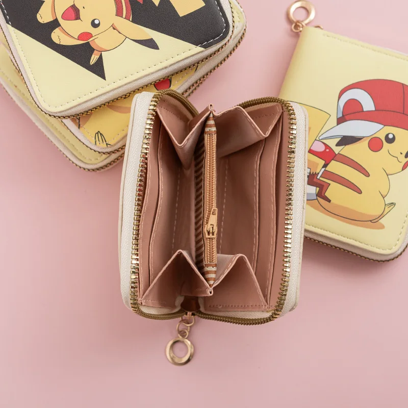 Bonito pikachu moeda bolsa presentes moda bonito pequeno fresco impressão carteira dos desenhos animados anime estudante curto amarelo zíper pequena carteira