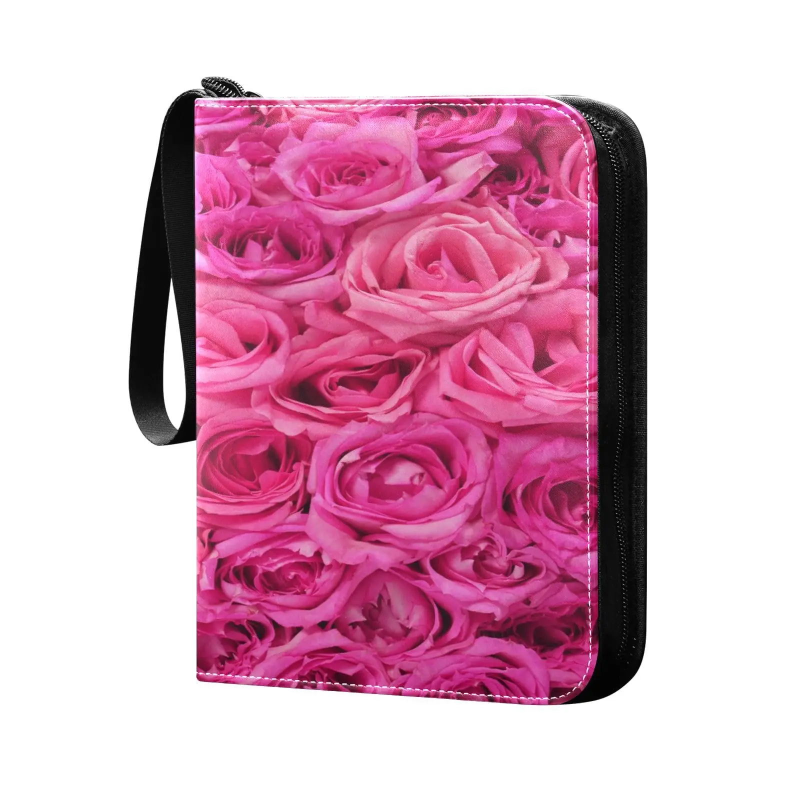 

Hot Pink Roses Card Binder 4 Pocket Card Binder, 400 Double Sided Pocket Album Sport Game Cards, Unique Card Collection Storage