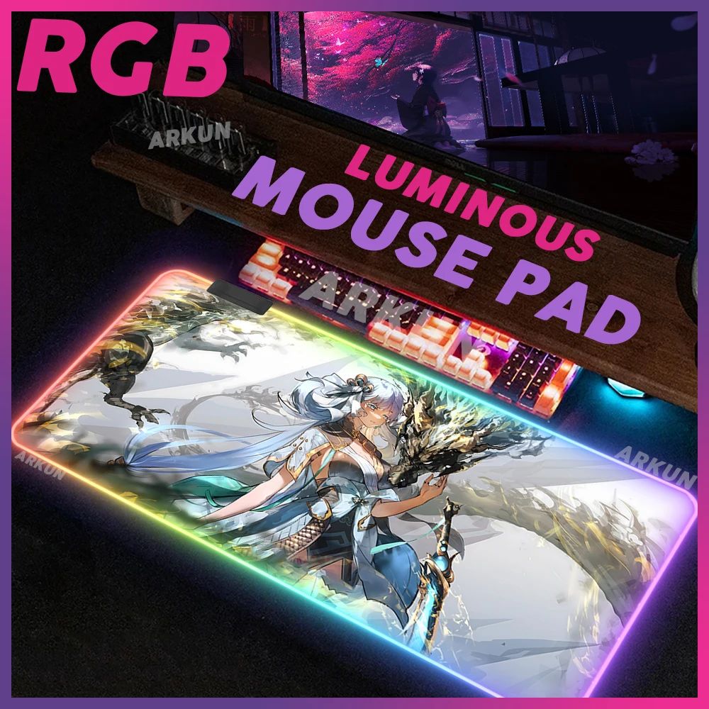 

Large RGB Fashion Hot Wuthering Waves Kawaii Sex Cute Jinhsi Mouse Pad Luminous XXL Desk Pad Gaming LED Gamer PC Keyboard Mat