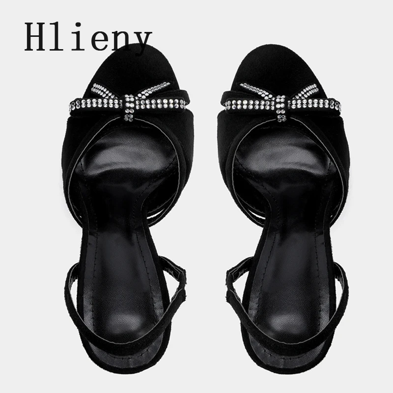 

Hlieny 2026 Летние женские туфли с кристаллами и стразами, модные босоножки с бантом, открытый носок, на высоком каблуке, для банкетов и вечеринок