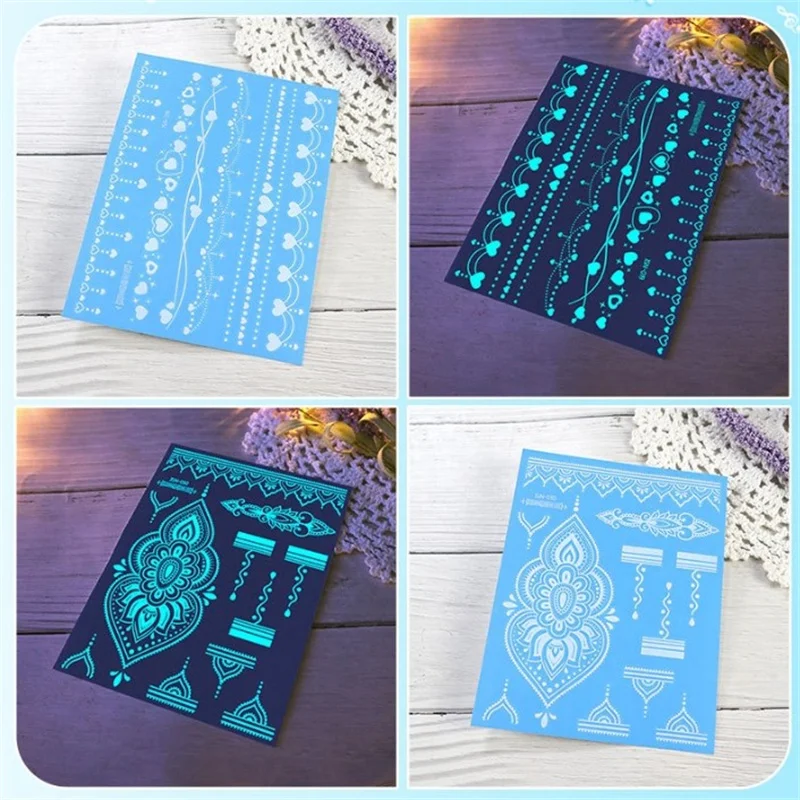 Glow In Dark Temporary Tattoo Stickers Temporary Waterproof Long Lasting Tattoos Stickers