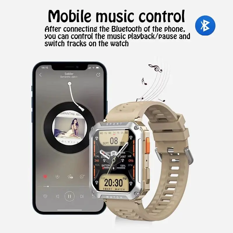 Новые мужские военные умные часы с Bluetooth-вызовом, голосовой помощник, водонепроницаемые умные часы, музыкальный плеер, монитор здоровья, часы для упражнений