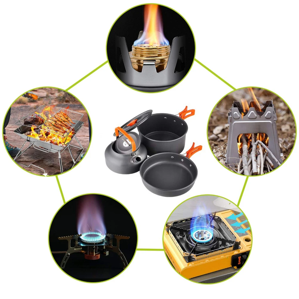 屋外用アルミ製ネスティング式調理器具セット、鍋、フライパン、 - Outdoor Camping Kettle のレビューと価格