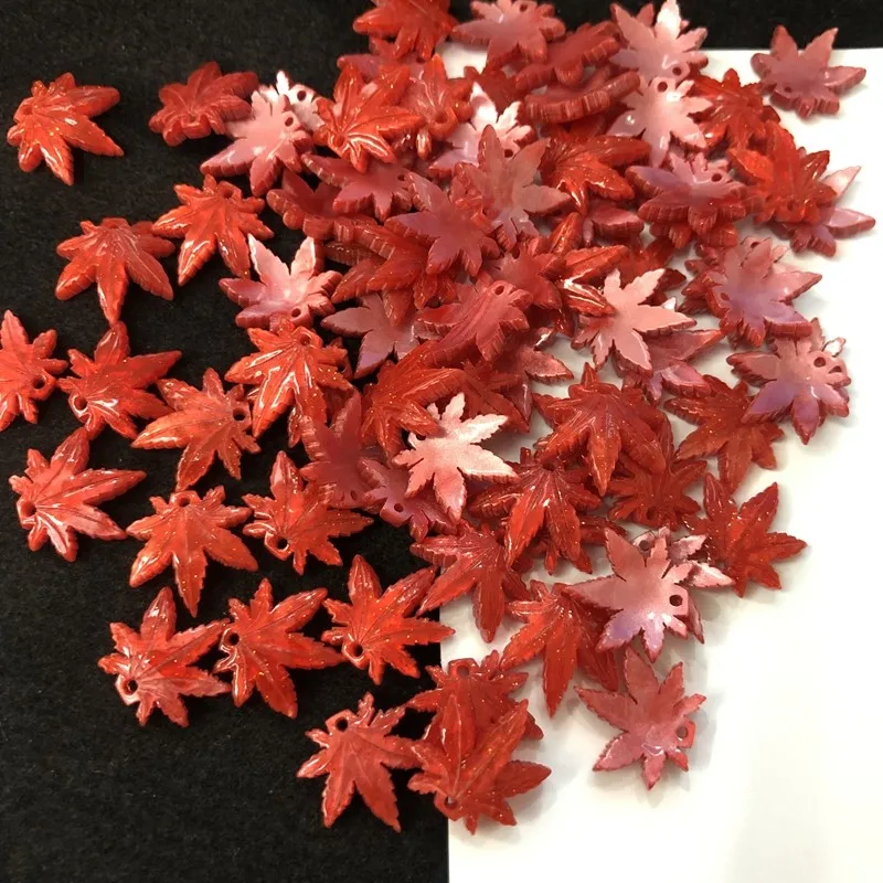 New Resin Maple Leaf Shape 13MM DIY Loose Hair Jewelry Accessories Mix Color Beads 10 Pieces y15882