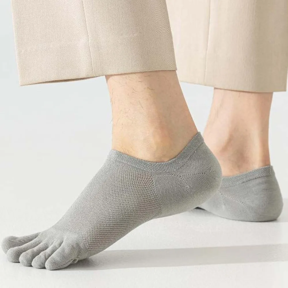 Calcetines de cinco dedos para hombre, finos, de malla, de corte bajo, resistentes al olor, calcetines deportivos antideslizantes de algodón para hombre y niño