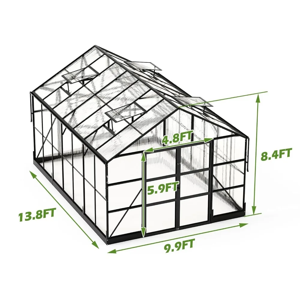 10x14 FT Polycarbonate Greenhouse with 4 Roof Vents, Custom