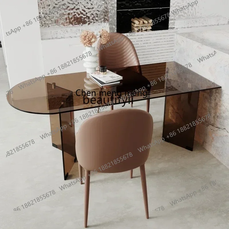 32 Q Light luxury island dining table household design tempered glass dining table and chair combination living room against the