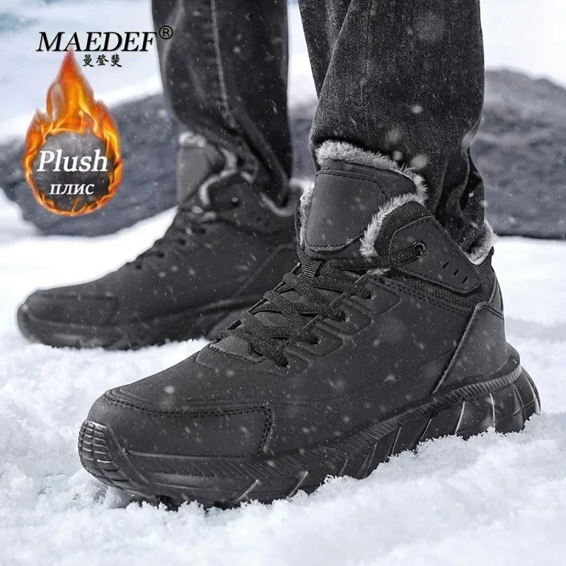 

MAEDEF Winter Snow Boots for Men Waterproof PU Leather Sneakers Super Warm Men Boots Outdoor Hiking Boots Work Shoes Size 39-48