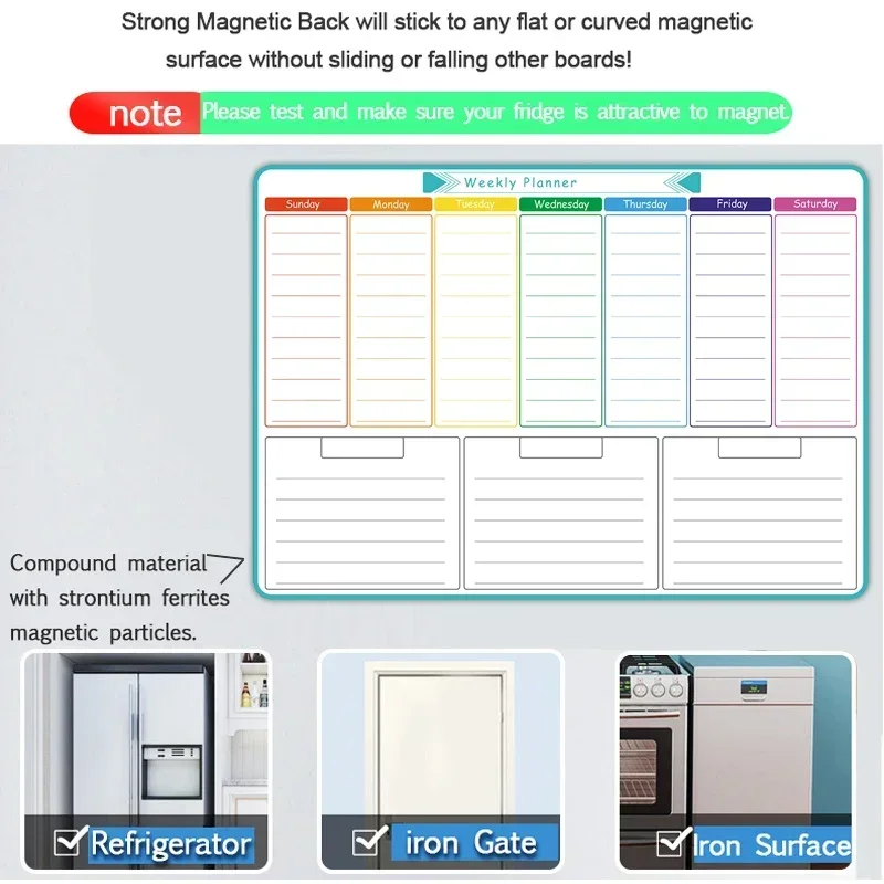 A3 Size Magnetic Weekly &monthly Planner Dry Erase Calendar Fridge Sticker Spanish, French, English. No Pen