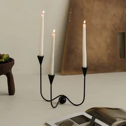 Modern Simple Wrought Iron 3-head Candle Holder French Nordic Light Luxury Restaurant Desktop Candle Base Decorative Ornament