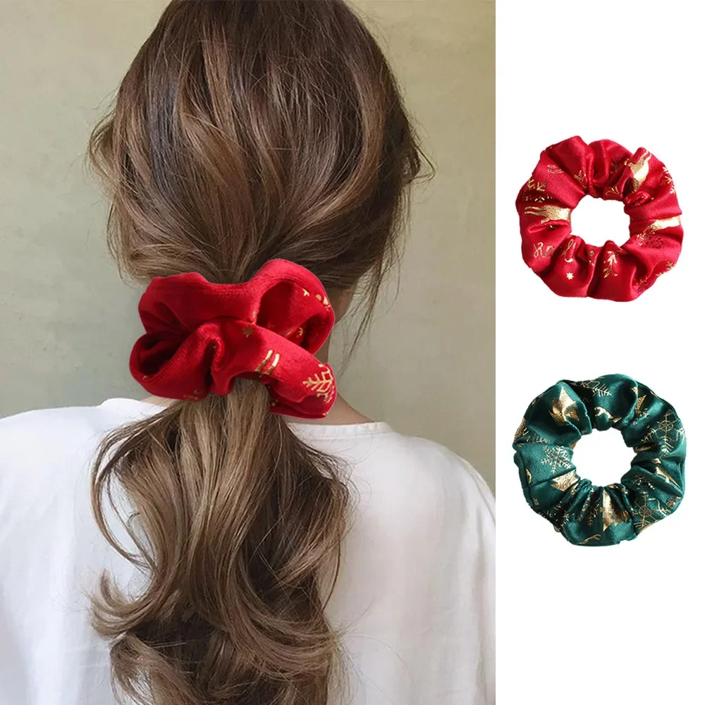 2024New Christmas large intestine hair band velvet bronzing Christmas headrope ball head hair accessories women's Christmas gift