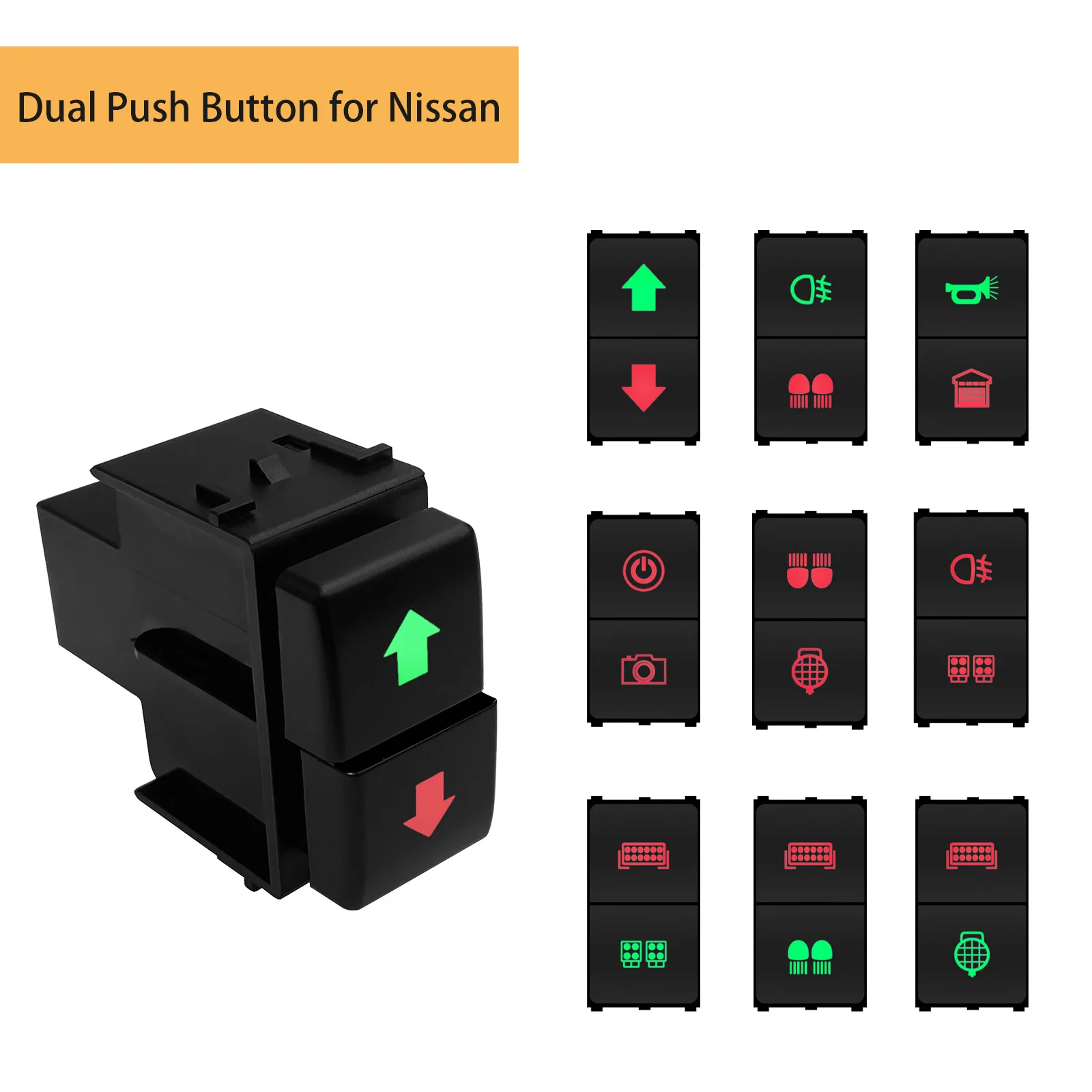 

Green & Red 12V Dual Push Button Switch Led Light Bar Replacement Switch for Nissan Pathfinder Navara Patrol Y61/62 X-Trail T31