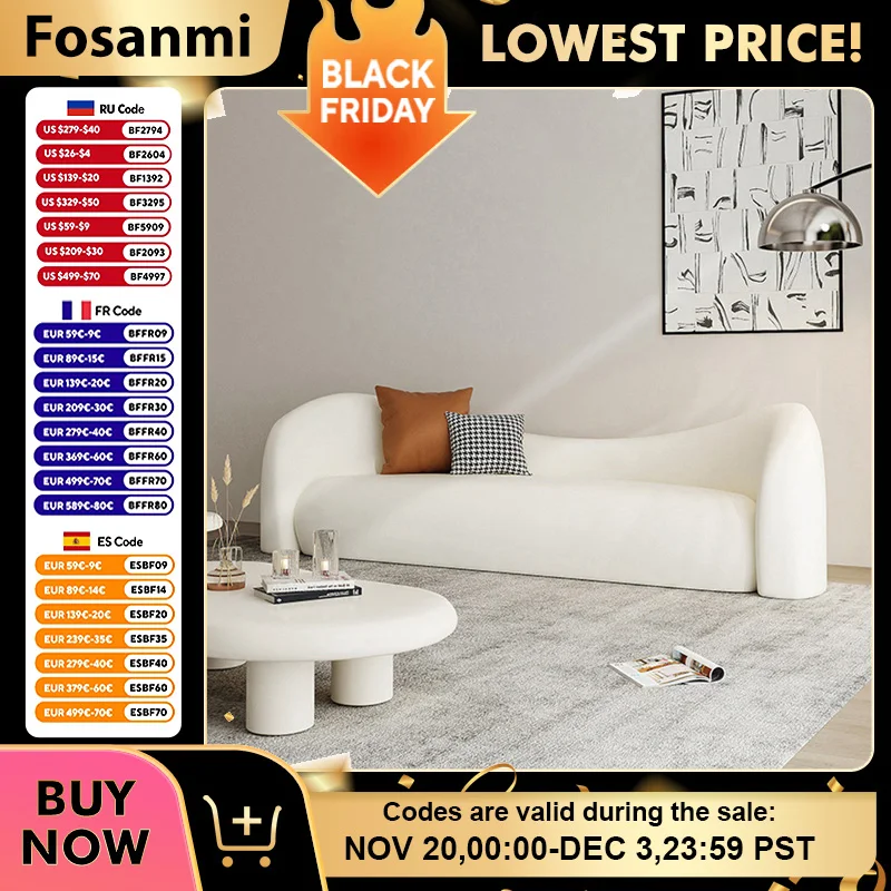 

Comfortable Stylish Tech Fabric Sofa with Wooden Frame Modern Living Room White Curved Couch Elegant Home Office Sofas Furniture