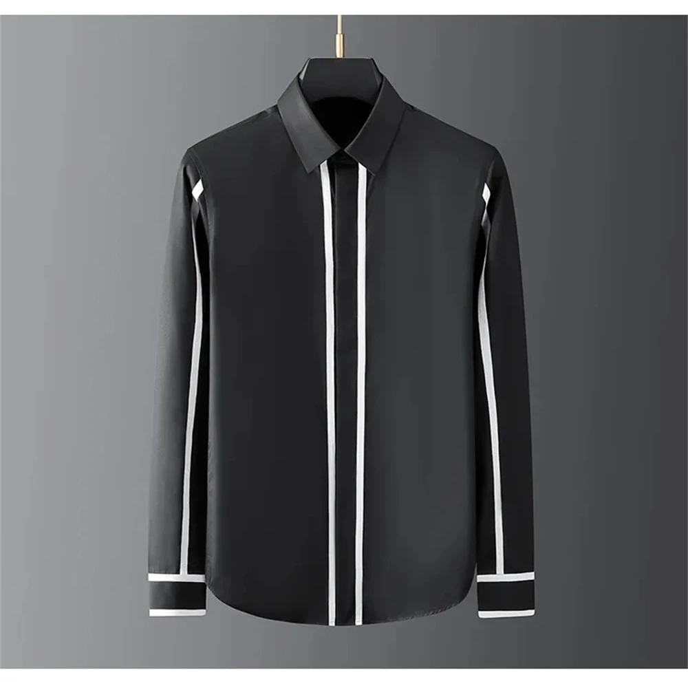 Luxury basic shirt men\'s long-sleeved casual shirt solid color fashionable Korean street high-end plus size men\'s clothing 6XL