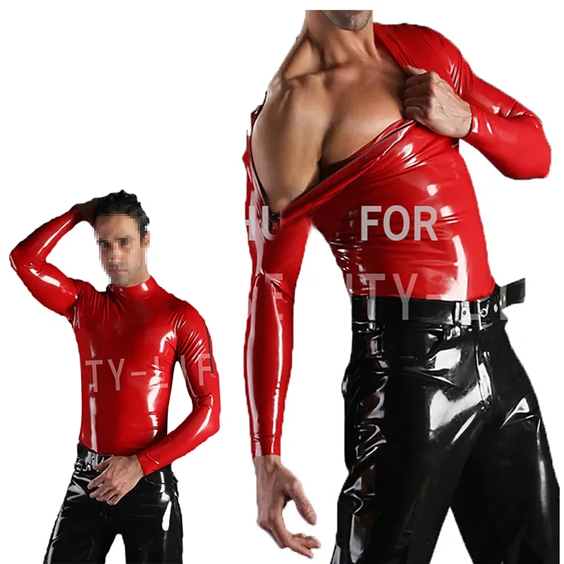 

Latex Costumes Shirts for Men Long Sleeve shoulder Zipper Sexy suits Plus Size Customization 100% Natural Handmade