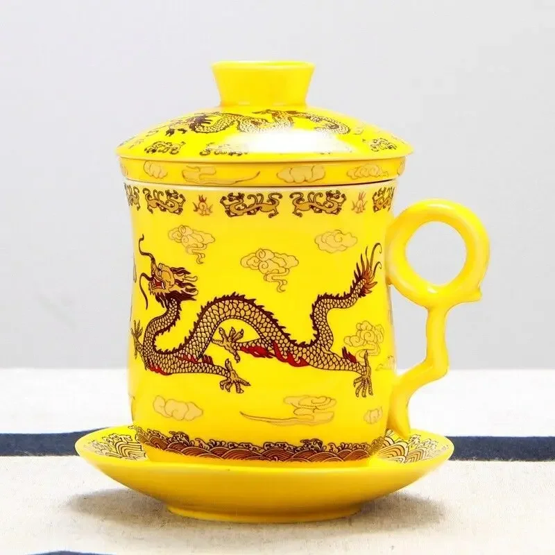 NEW Chinese Dragon Ceramic Porcelain Tea Cup Coffee Mug with Infuser&lid&saucer
