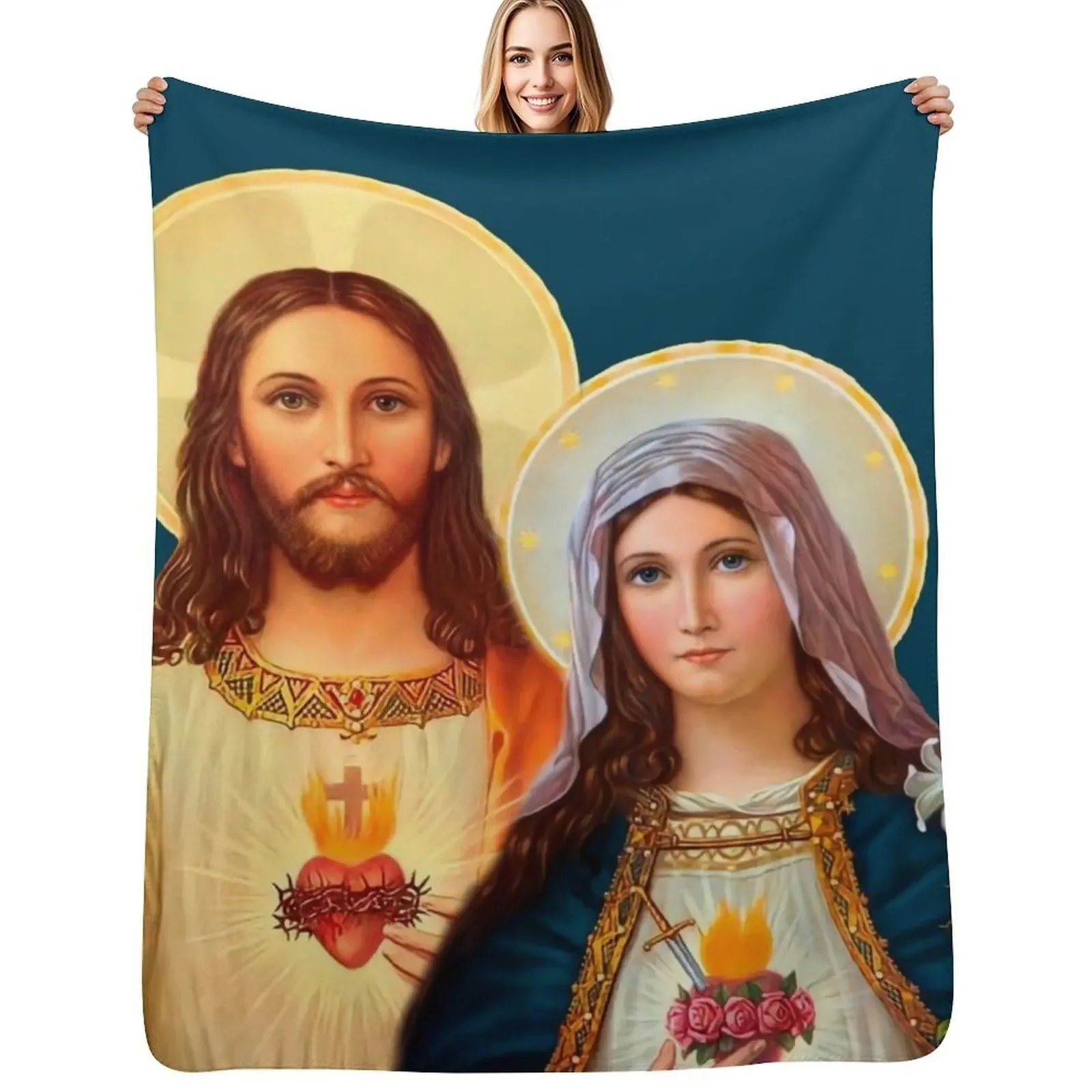 

Twin Hearts - II (Jesus and Mary) transparent background Throw Blanket Flannel Thin Sleeping Bag Blanket