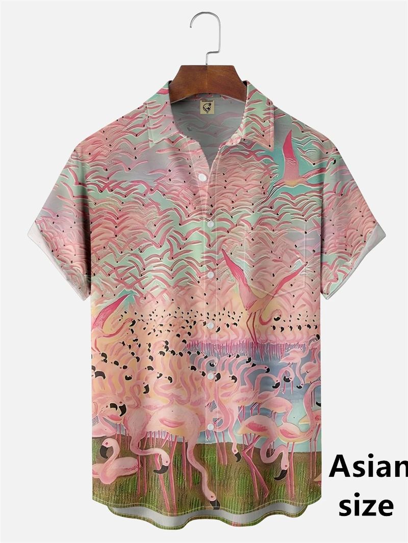 Personality Hawaiian Flamingo 3D Printed Men Beach Shirts Casual  Trendy Hip Pop Women Short Sleeved Tops New Men Button Shirts