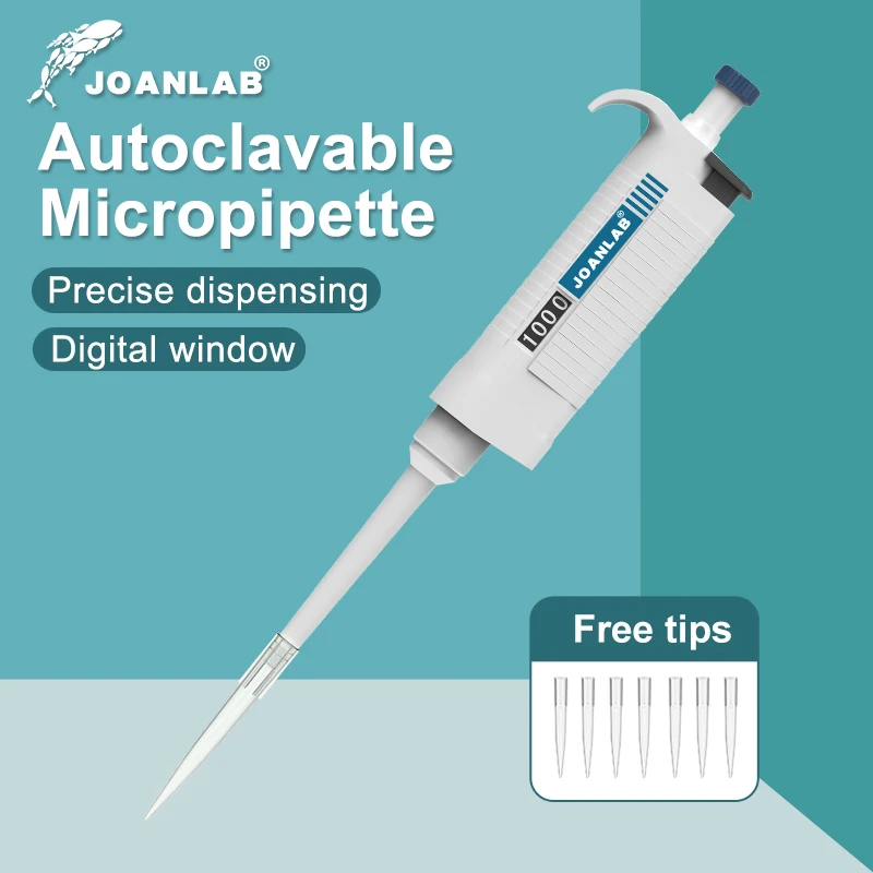 JOANLAB Laboratory Pipette Autoclavable Digital Adjustable Micropipette Lab Equipment With Pipette Tips