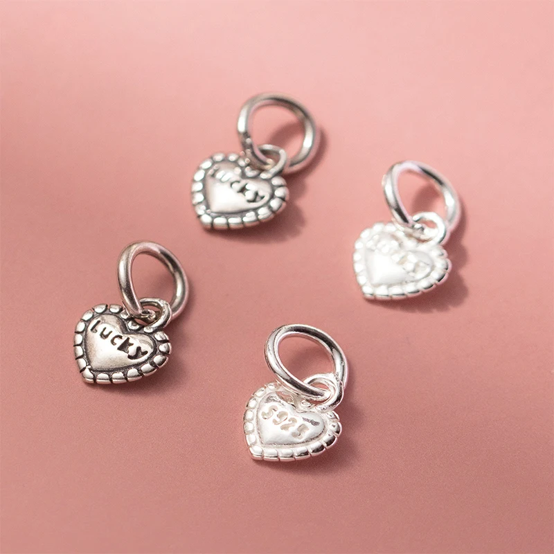 1pc/Lot 925 Sterling Silver Antique craftwork Jewelry Small Charms 7.5mm Lucky Sweet Hearts Silver Pendants DIY Earring Bracelet