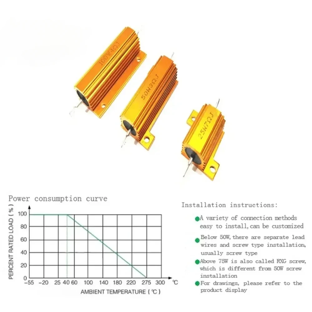 アルミニウム抵抗抵抗器、金属シェルケース、巻線抵抗器、0.1〜1kohm、100w、50w、25w、10w、0.1オーム、3オーム、50オーム、2個