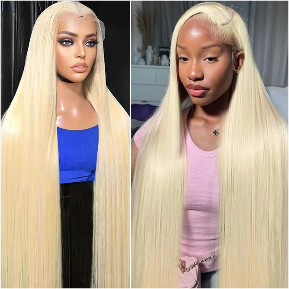 

40 Inch 13x6 HD Transparent 613 Honey Blonde Lace Frontal 100% Human Hair Wigs Brazilian Bone Straight 13x4 Lace Front Wig 200%