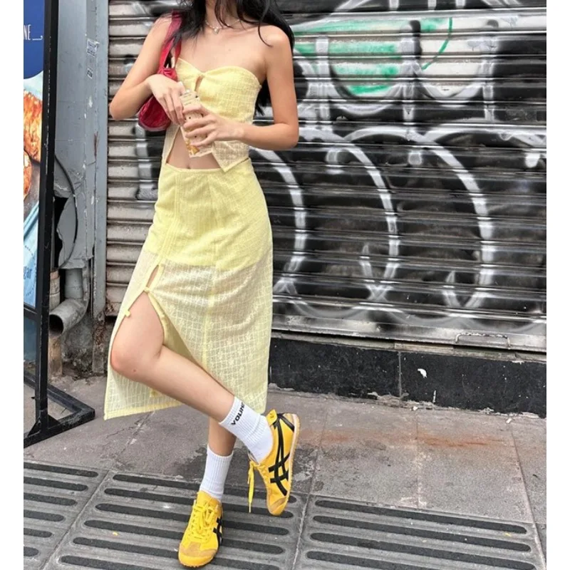 

2026 Summer New Toba Sweet Chest Wrap Vest Splicing Chinese Design Half-length Dress Suit Women