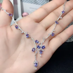 925 Silver Personality Natural Tanzanite Necklace Chain Row Jewelry Pure Beauty women's luxury jewelry certified boutique