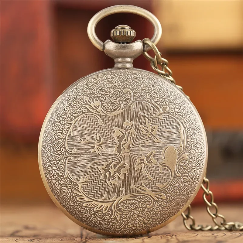 Classical Hollow-Out Pentagram Watch Half Hunter Antique Pocket Watches for Men Women Quartz Movement Necklace Pendant Chain