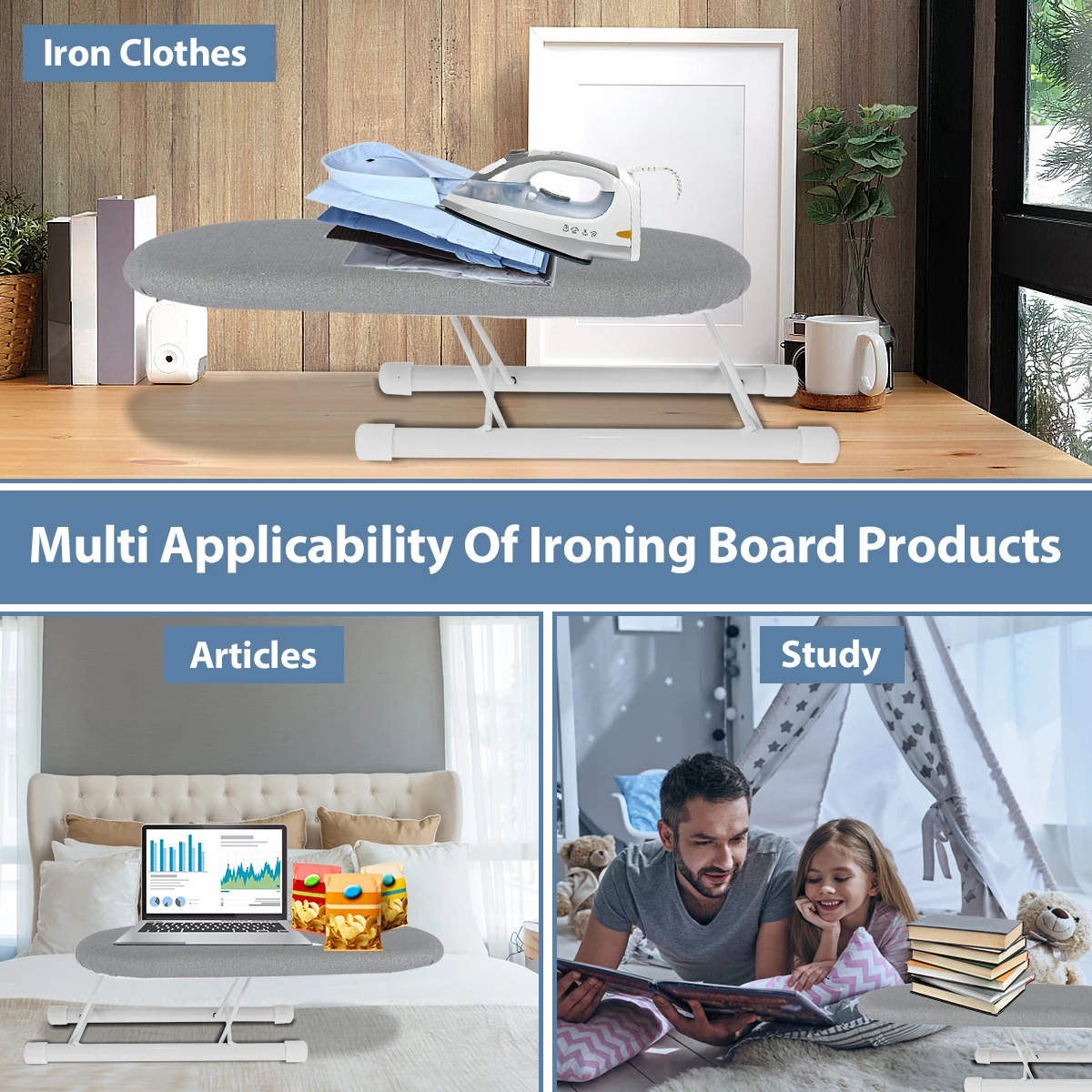 Portable Home Use Ironing Board Foldable Mini Metal Ironing Board  Heat-resistant Stain Resistant Ironing Board for Clothing