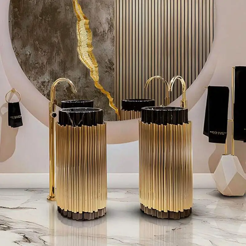 

Designer modern villa large flat bathroom stainless steel column washbasin