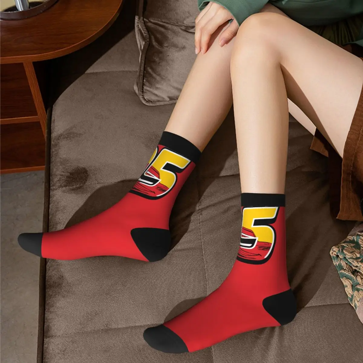 Autumn Winter Colorful Unisex Lightning McQueen Go 95 Socks Cars Non-slip Crew Socks