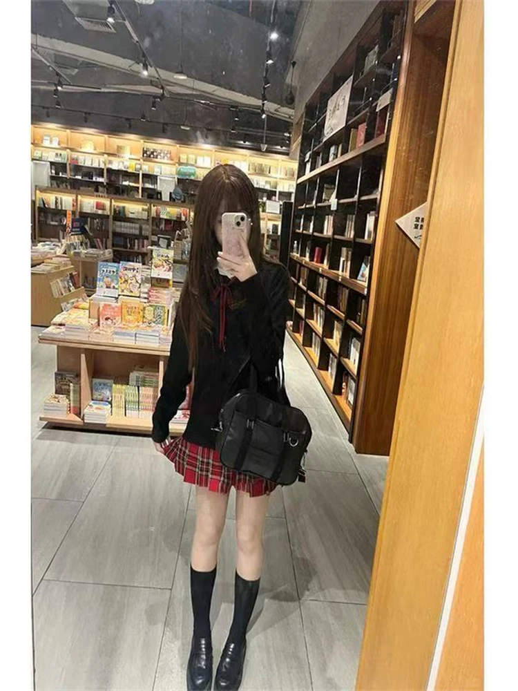 

Женский вязаный свитер и юбка для колледжа, комплект с застежкой на талии, длинный Sve orm, маленький наряд Pepper JK orm Set