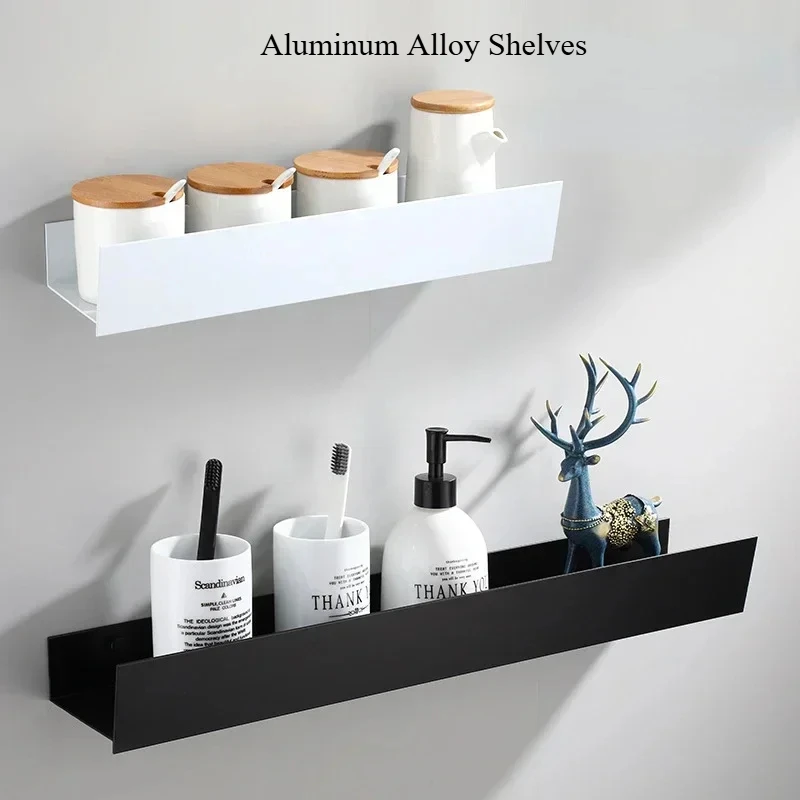 

Bathroom Shelf Aluminum Alloy Storage Wall Shelves Hole-less/Punched Installation Storage Rack,Toilet Kitchen Accessories 30cm