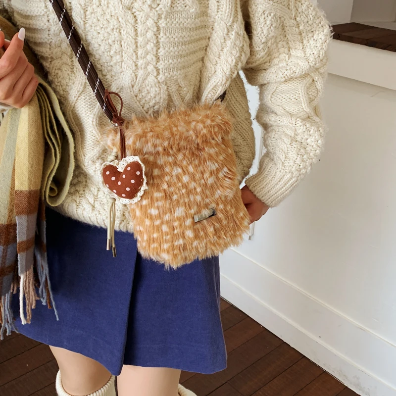 

Christmas New Elk Plush Phone Bag Cute Japanese Jk Girl Deer Tattoo Bag Student Winter Comfortable Crossbody New Year Gift
