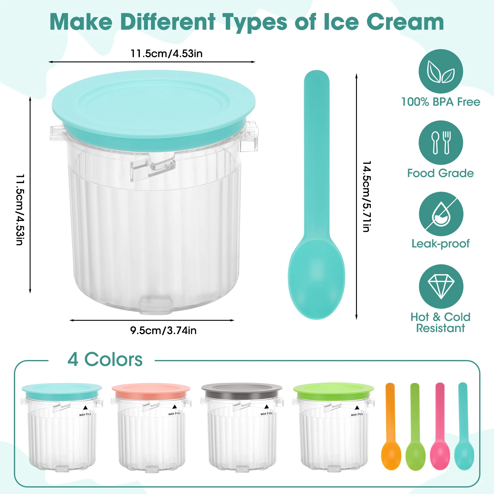 4PCS Ice Cream Cup Set Kitchen Storage Container Suitable For Ice Cream Making Machine For Ninja Creami Breeze NC100/NC200