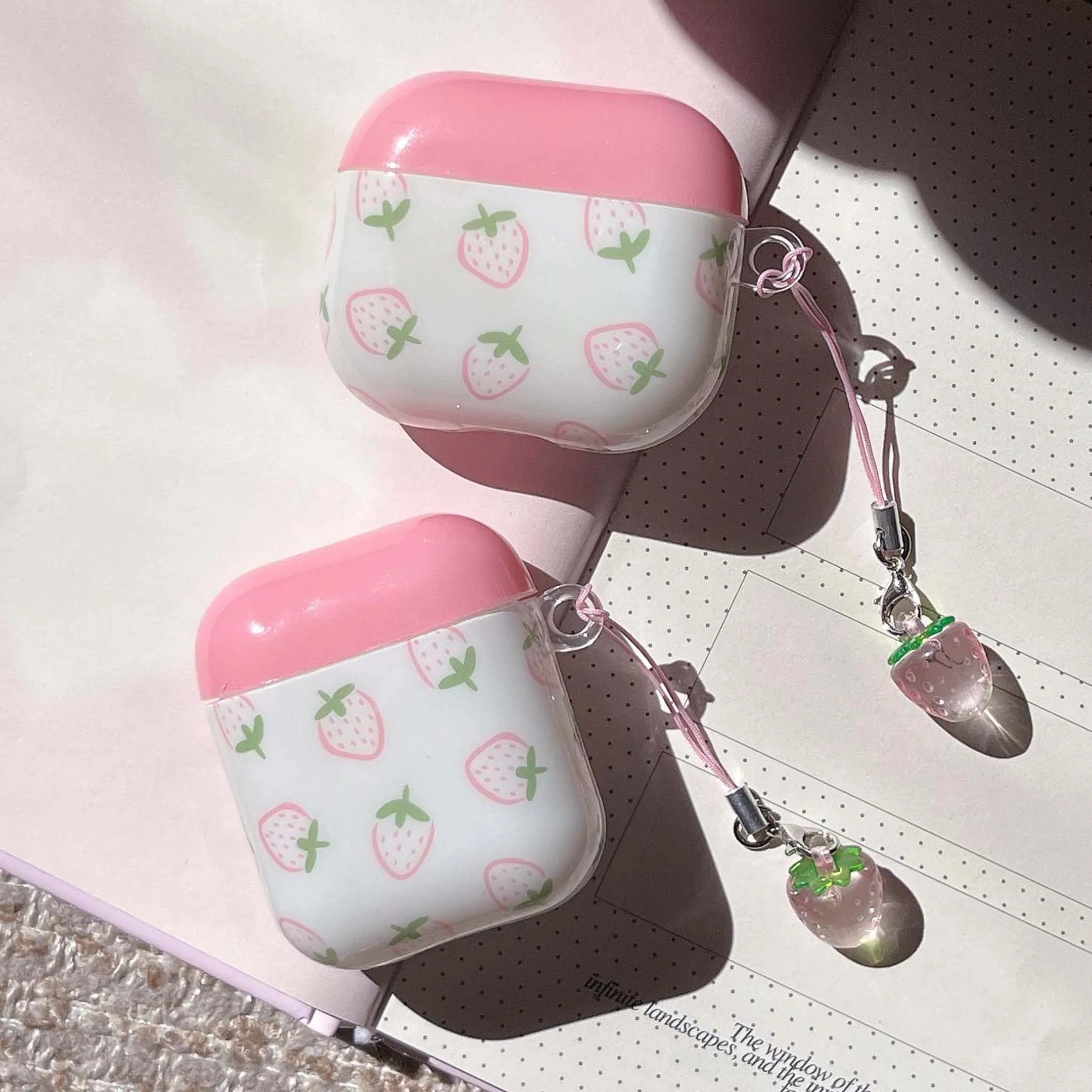 Cartoon fragola ciondolo in cristallo imd custodia per auricolari scatola di ricarica bluetooth wireless per apple airpods 4 pro 2 2nd 3 1 cover
