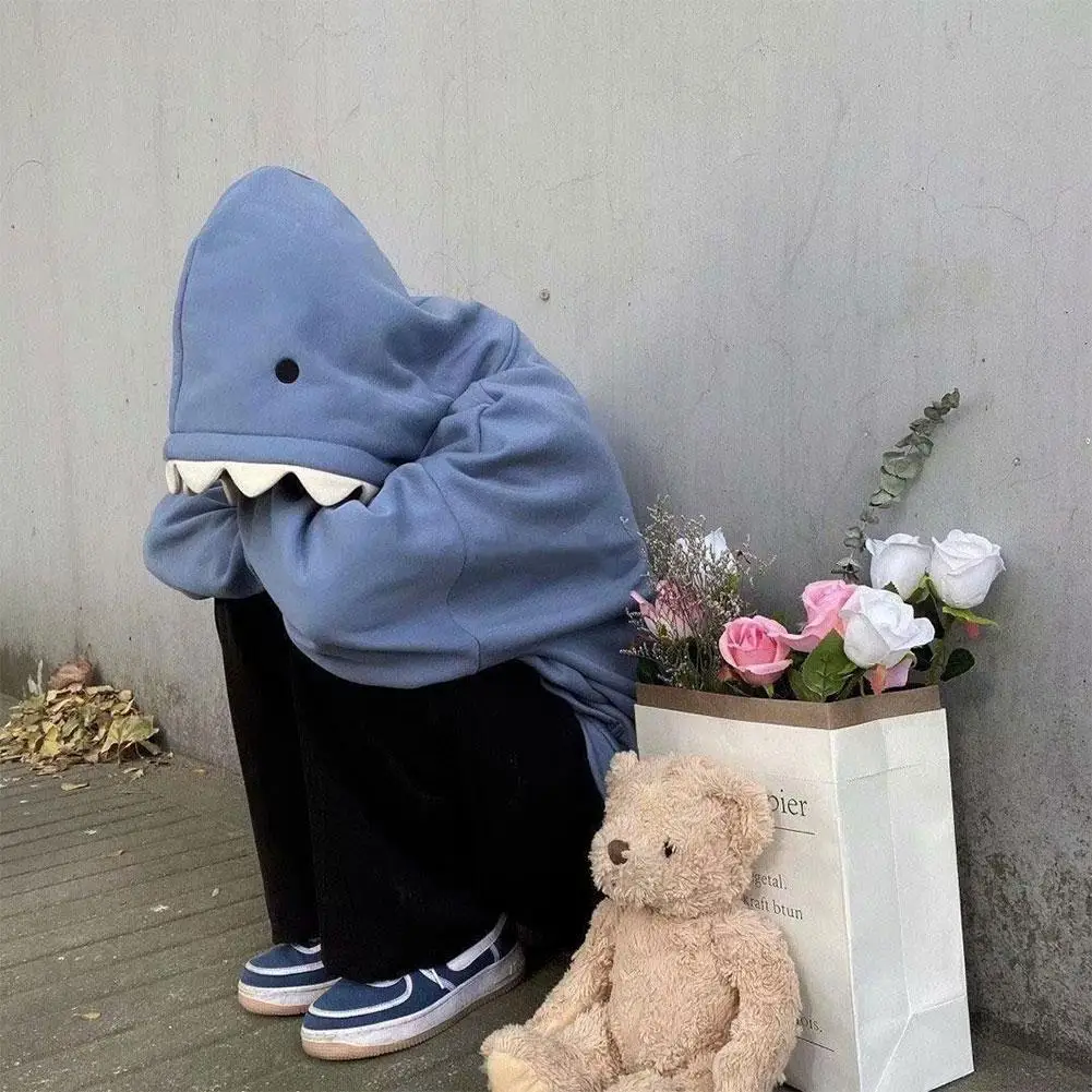 Funny Shark Patchwork Hoodies Autumn Winter Warmer Couple School Clothes Sweatshirt Kawaii Sleeve Pullover Long Casual Y2T4