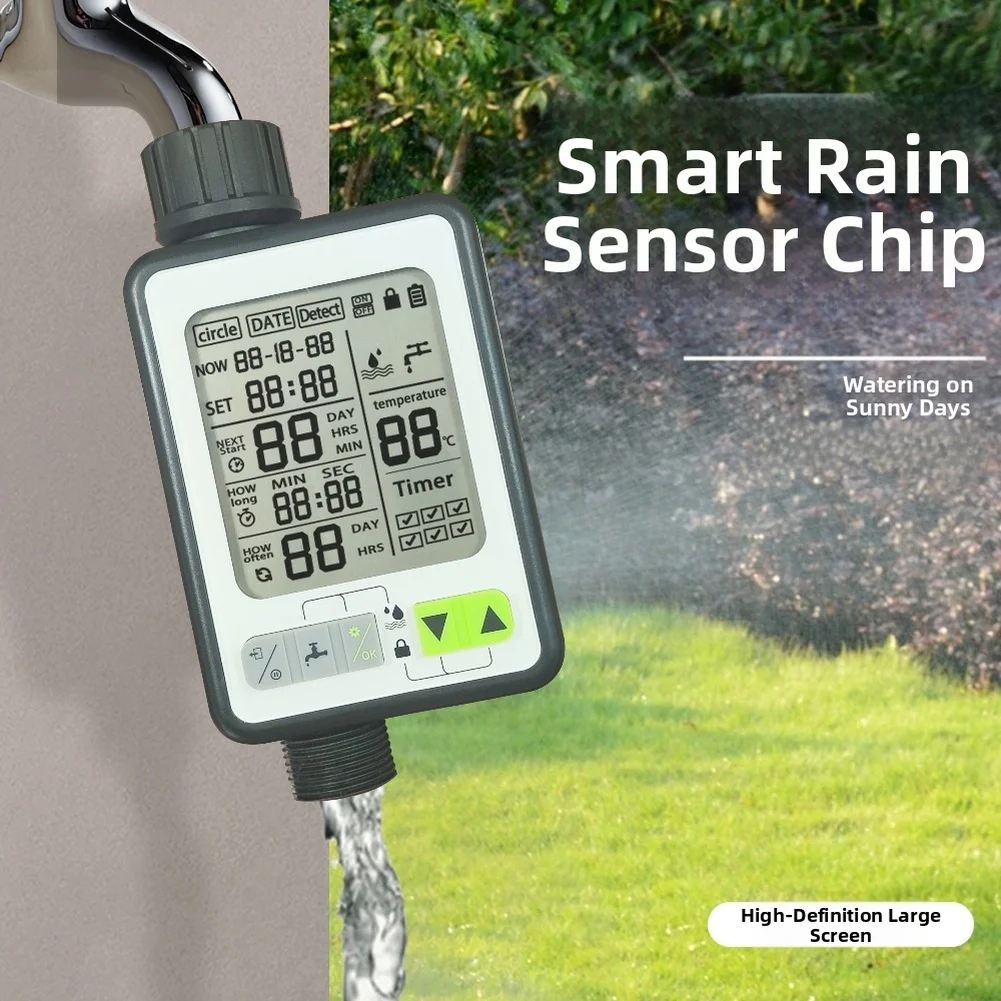

Умный автоматический таймер полива с обнаружением дождя и большим ЖК-дисплеем для эффективного управления спринклерным садом