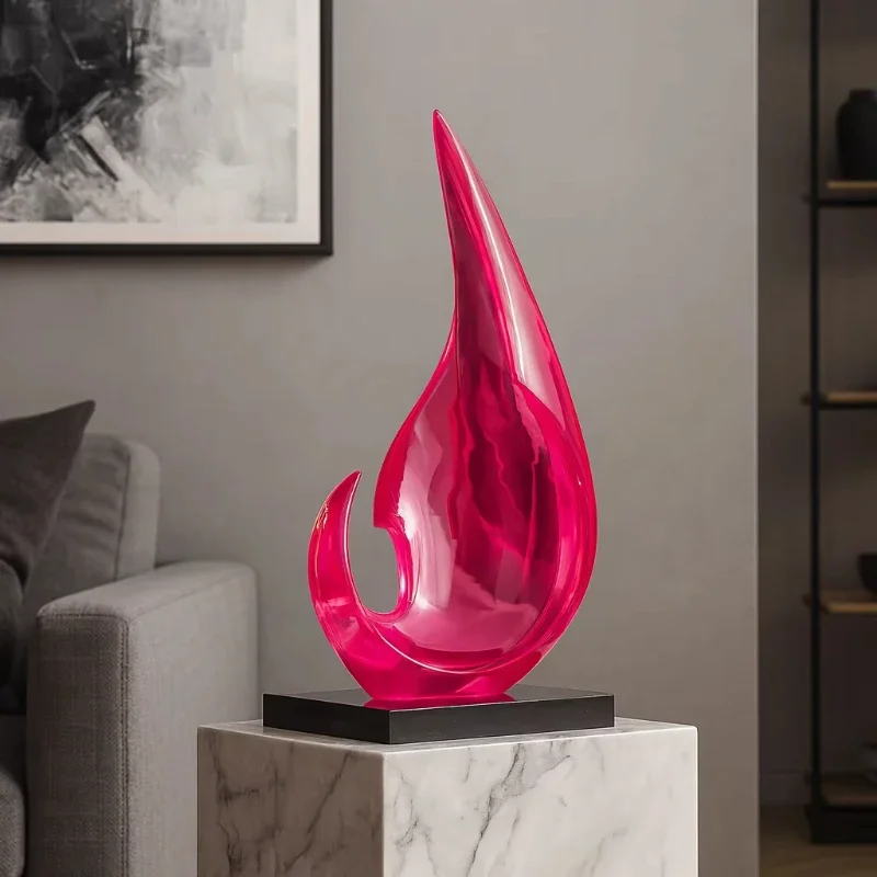 

Luxury crystal resin, handmade rose red sculpture, hotel lobby interior decoration