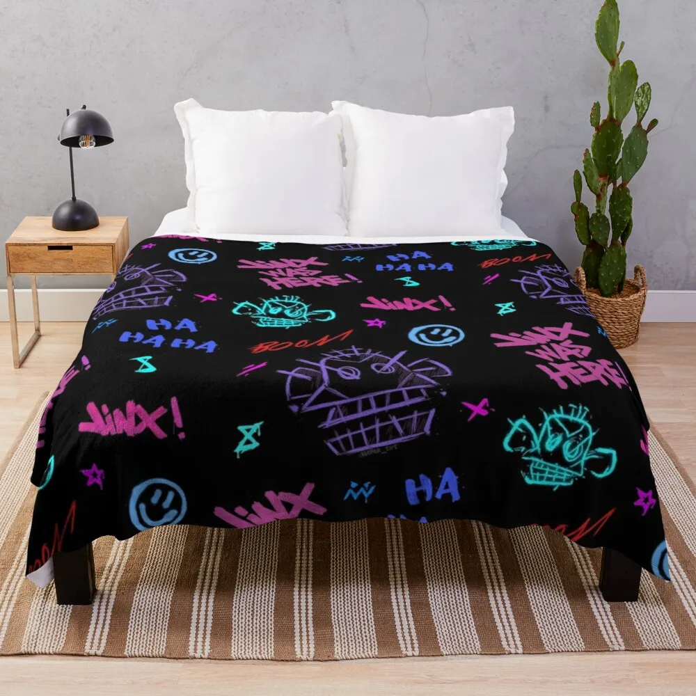 Jinx Arcane | Graffiti Sheet Sticker Throw Blanket Velor Blankets Large Blanket Custom Blankets