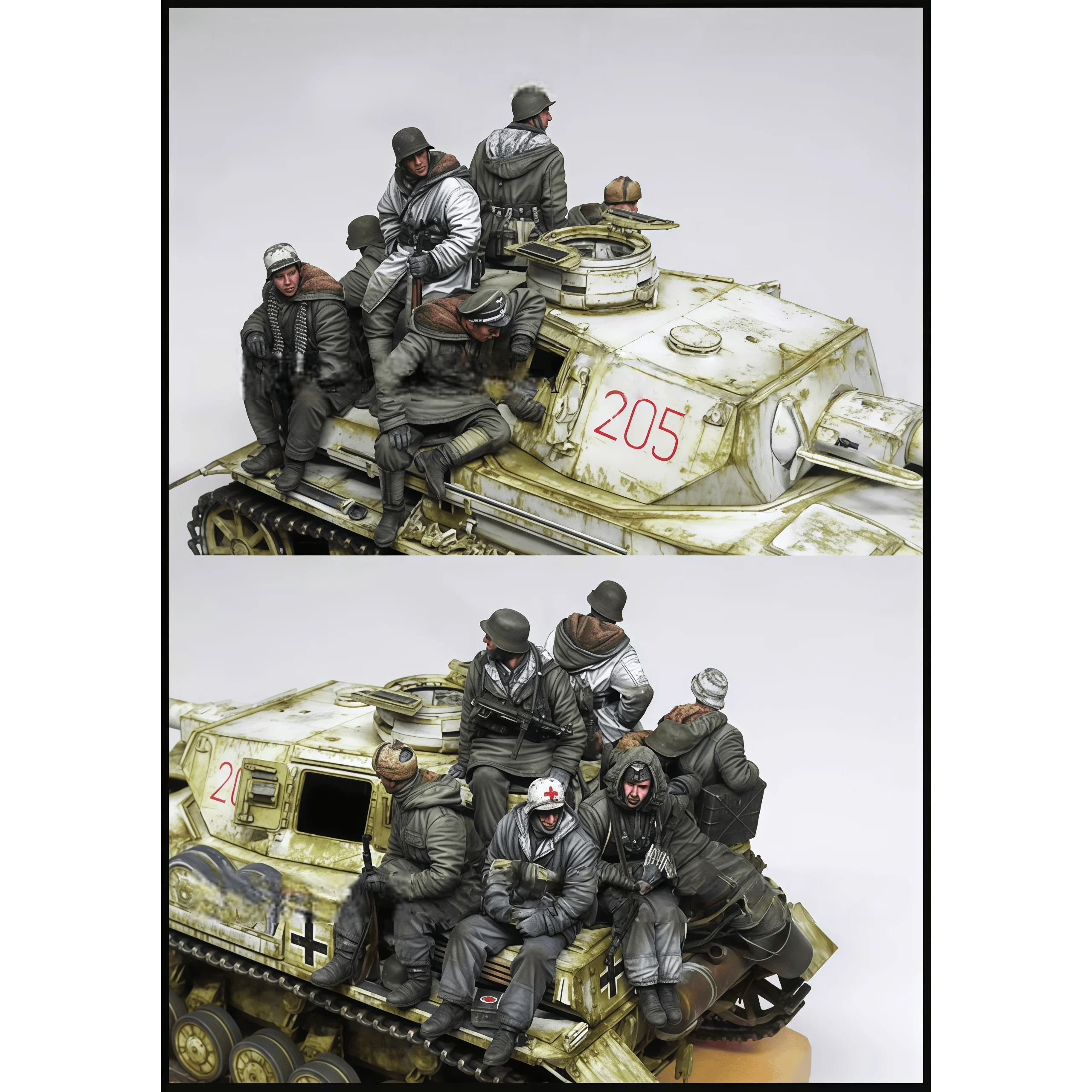 

Набор для сборки модели из литой смолы 1:35, зимняя пехотная бригада из 8 фигурок (танки в комплект не входят), требует сборки и покраски.