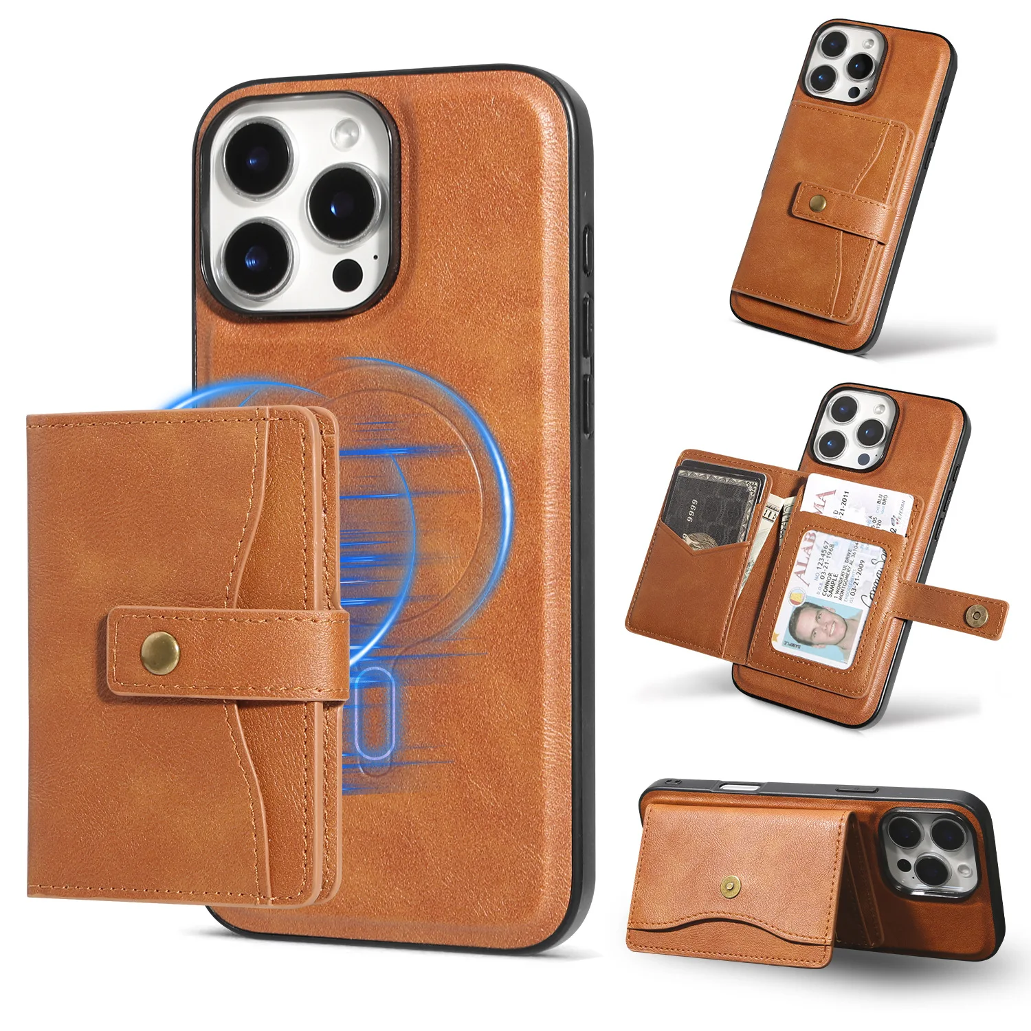 

Vintage Leather Magnetic Detachable Wallet Case for iPhone 16 Series - Supports Wireless Charging - Card Holder Protection