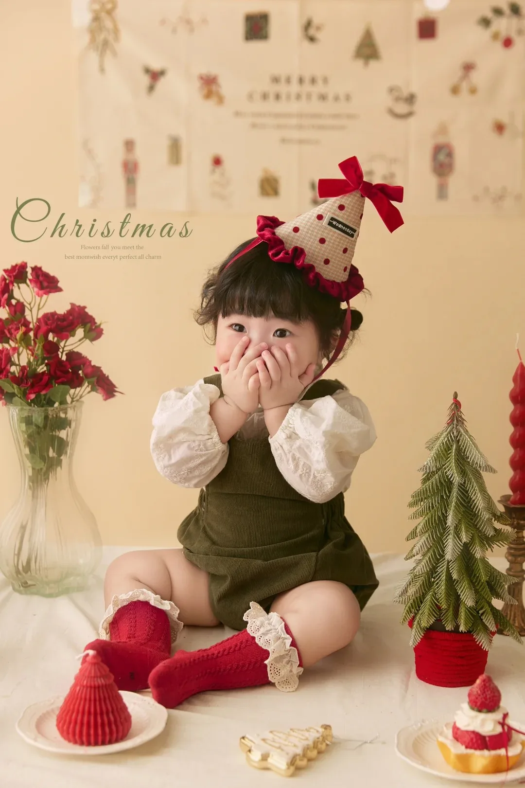 صورة للأطفال 100 يوم، صورة عمرها عام واحد، قبعة عيد الميلاد، صور الأطفال، ملابس التصوير الفوتوغرافي، دعائم الاستوديو، مقدمات التصوير